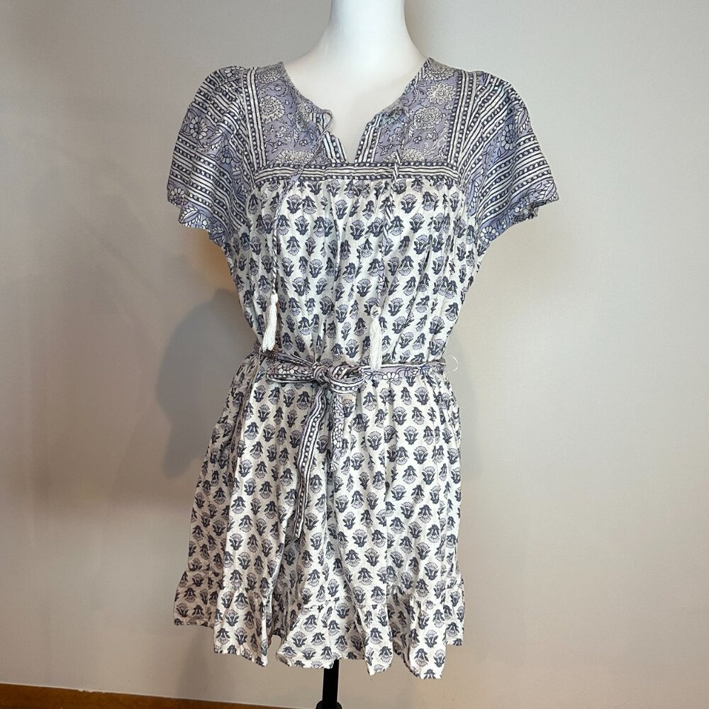 C&C CALIFORNIA Lavender/Gray/White Boho Floral Belted Dress size large